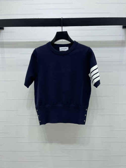 Thom Browne Crewneck Knit Short Sleeve with Contrast Bars