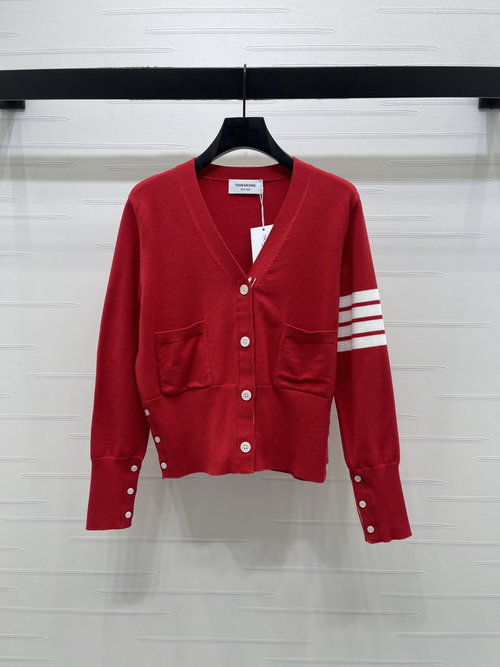 Thom Browne V-Neck Long Sleeve Cardigan with Striped Bars