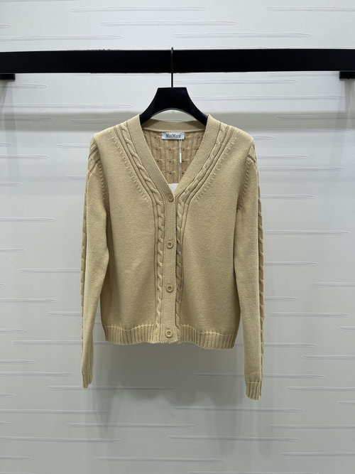 Max Mara V-Neck Twisted Knit Cardigan with Elegant Back Twists
