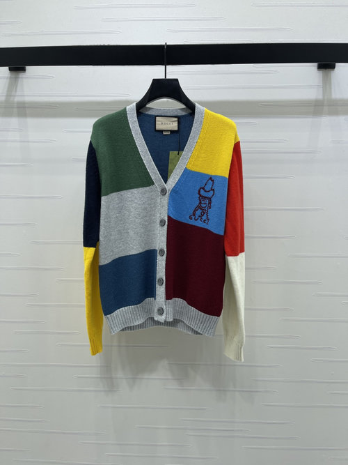 Gucci Fashionable Puppy - Pattern Color - spliced V - neck Knit Cardigan