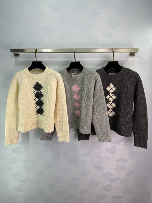 Miu Miu Checkerboard Knit Sweater for Versatile Wear