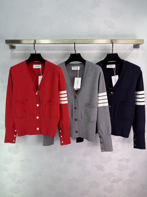 Thom Browne Classic Four-Stripe V-Neck Knit Cardigan, Versatile