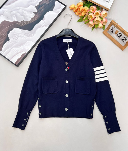 Thom Browne Red Wool Knit Cardigan with Horse Embroidery for Festivities