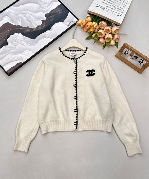 Chanel Soft Knit Cardigan with Logo and Bow for French Chic