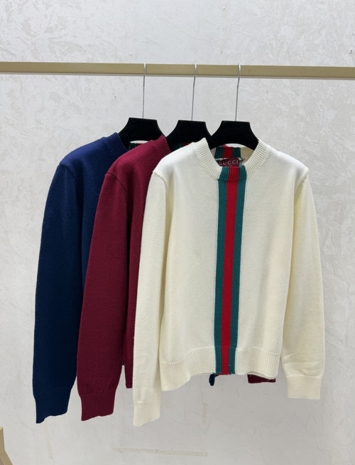 Gucci Contrast Striped Round Neck Long Sleeve