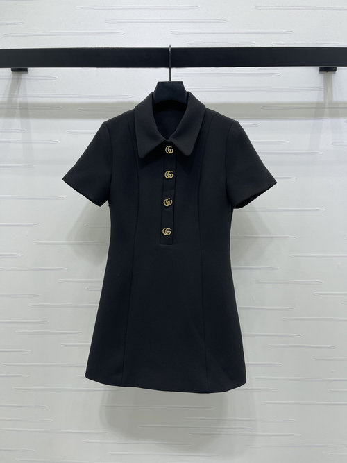 Gucci High - End Collared Short - Sleeved Dress with Signature Buttons