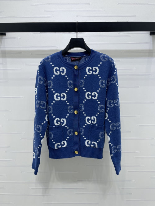 Gucci New: Double G Pattern Round - Neck Knit Cardigan