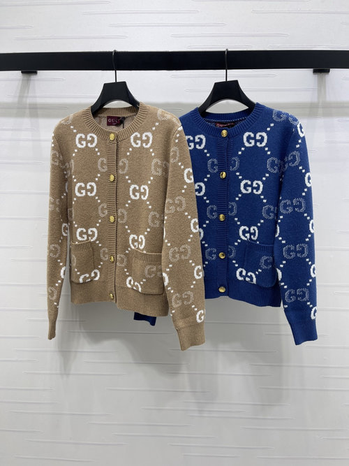 Gucci New: Double G Pattern Round - Neck Knit Cardigan
