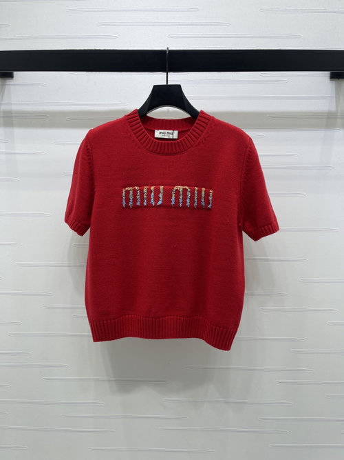 Miu Miu Latest Gradient Logo Knitted Short Sleeve in Premium Wool