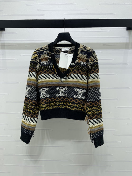 Celine Nordic Fair Isle V-neck Long-sleeve Sweater for Literary Style