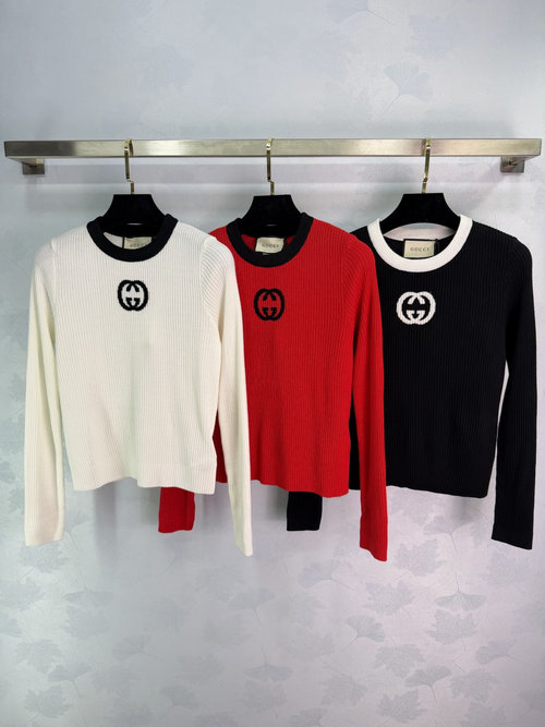 Gucci Ribbed Knit Sweater with Double G Embroidery, Timeless Design