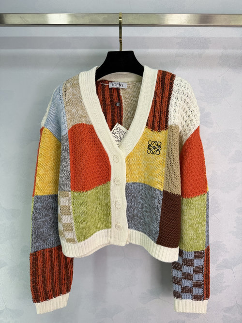 Loewe Multicolor-knit Open-front Cardigan, Artistic Design