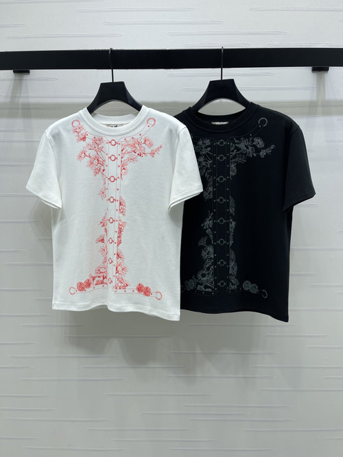 Hermes Premium Floral Print Cotton Round Neck T-shirt