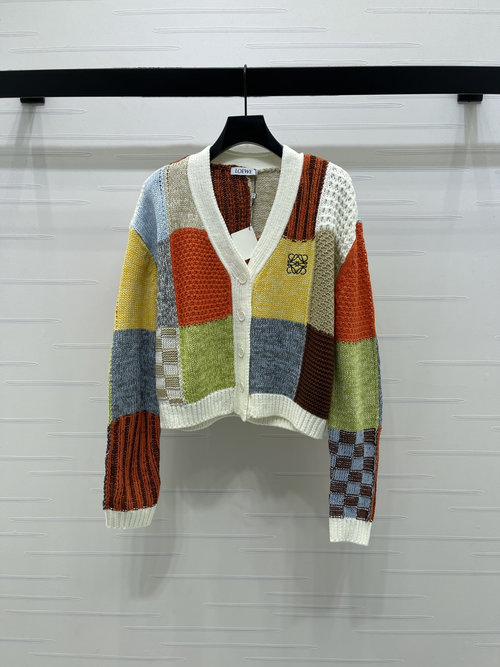 Loewe Luxurious V - neck Open - front Cardigan with Color - block Pattern