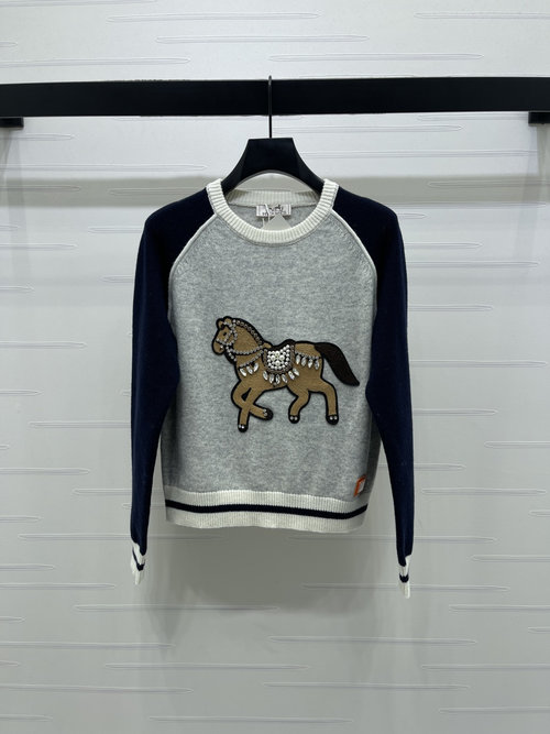 Hermes Knit Sweater with Embroidered Horse Design