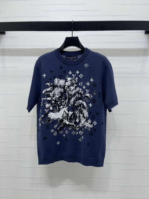 Louis Vuitton Premium Logo Jacquard Knit Short-sleeved Sweater, Fashionable