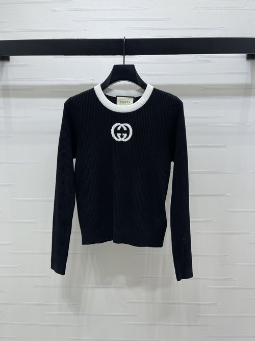 Gucci High-quality Knitted Long-sleeved Top with Contrast Collar and Logo