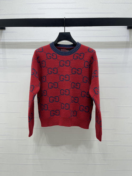 Gucci Red Double-G Round Neck Knitted Long Sleeve, Modern Classic
