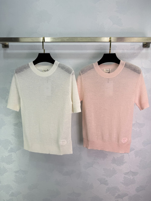 Celine Short Sleeve Knit Round Neck with Floral Embroidery