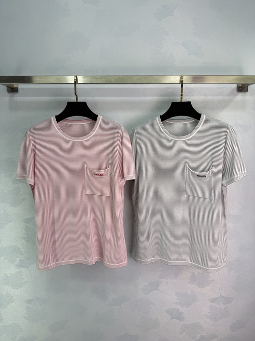Prada Striped Knitted Short-Sleeve with Logo Pocket