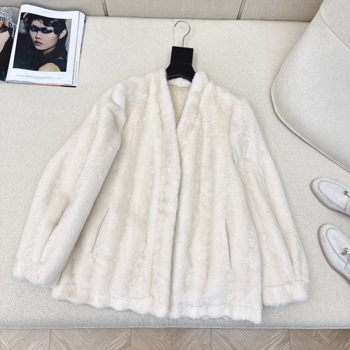 Loro Piana Furry Faux Rabbit Fur Coat for Warmth