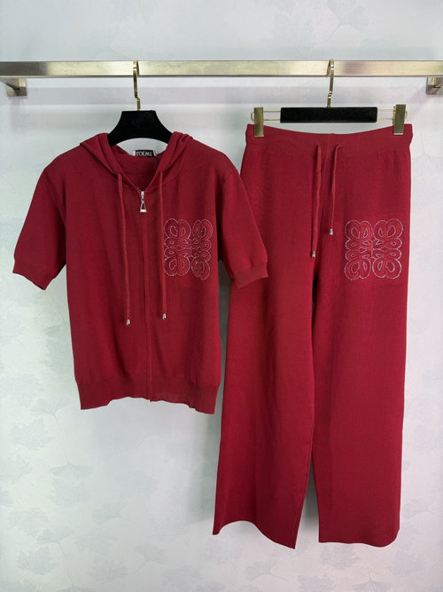 Loewe 3D Embossed Knit Set with Zipper Hoodie and Pants