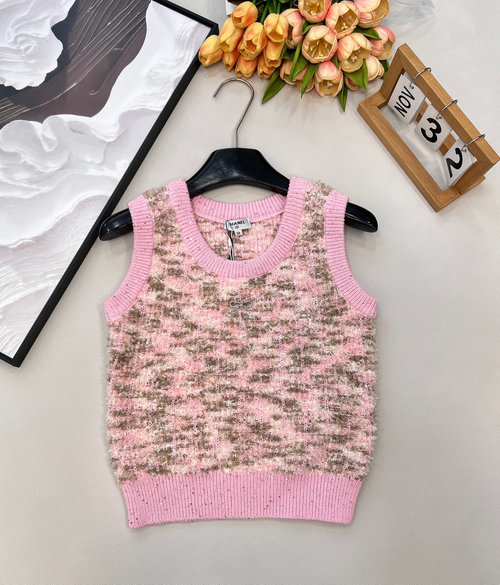Chanel Elegant Skin-Friendly Round Neck Knit Vest with Bow and Sequins
