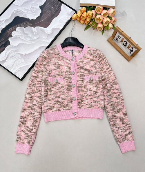 Chanel High-End Handmade Color-Knitted Wool Cardigan with Retro Texture