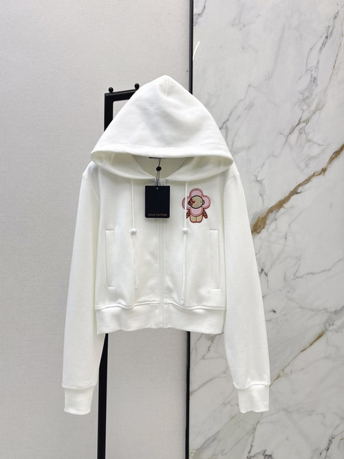 Louis Vuitton Hooded Embroidered Logo Short Sweatshirt