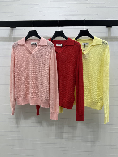 Miu Miu High-Quality Knit Long Sleeve with Fan Scales Texture