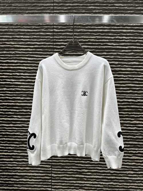 Celine New Embroidered Letter Pullover Knit Long - Sleeve