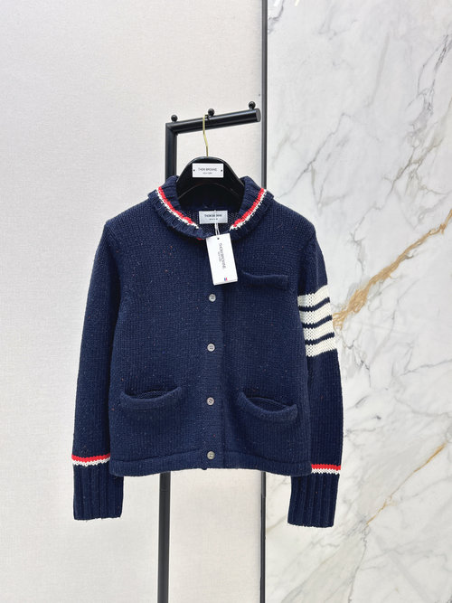 Thom Browne Color-blocked Ribbon Knit Open-front Cardigan, Good Texture