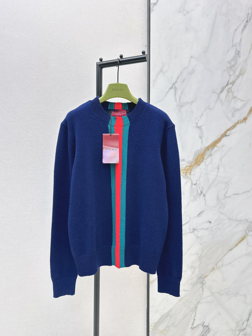 Gucci Crew-neck Pullover Sweater with Vertical Ribbon, Cashmere