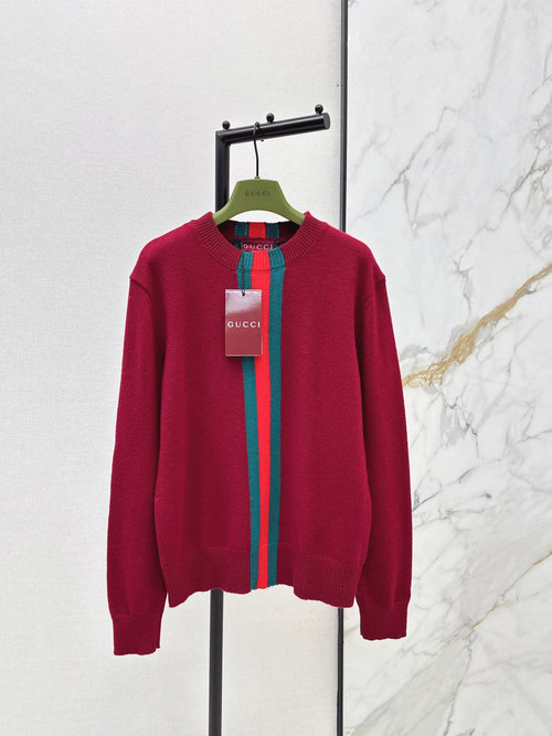 Gucci Crew-neck Pullover Sweater with Vertical Ribbon, Cashmere