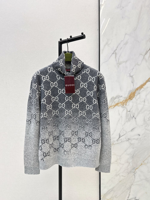 Gucci High-necked Letter Gradient Pullover, Soft and Elegant