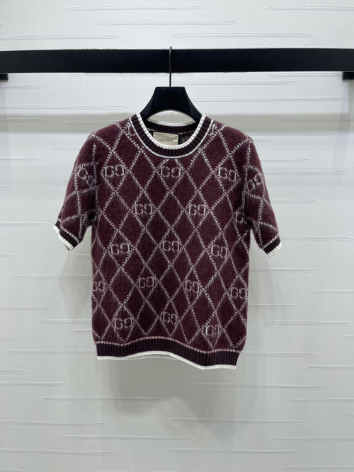 Gucci Stylish Double G Jacquard Round-neck Knit Top