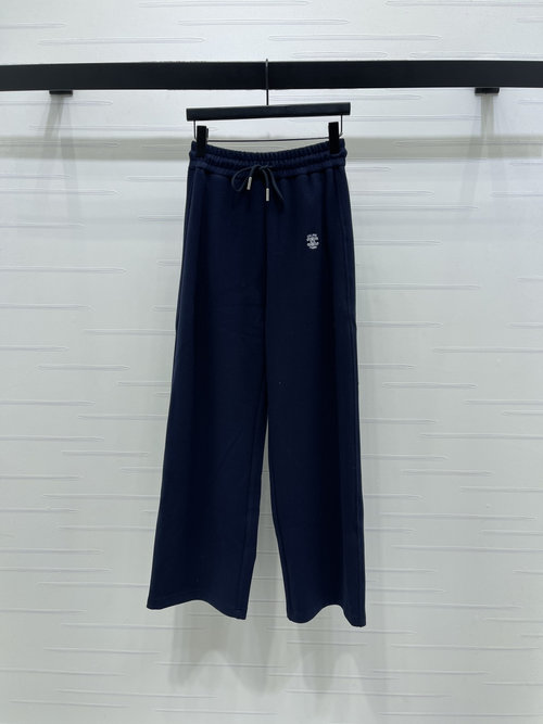 Celine High-waisted Drawstring Straight Pants with Embroidered Logo