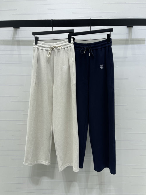 Celine High-waisted Drawstring Straight Pants with Embroidered Logo