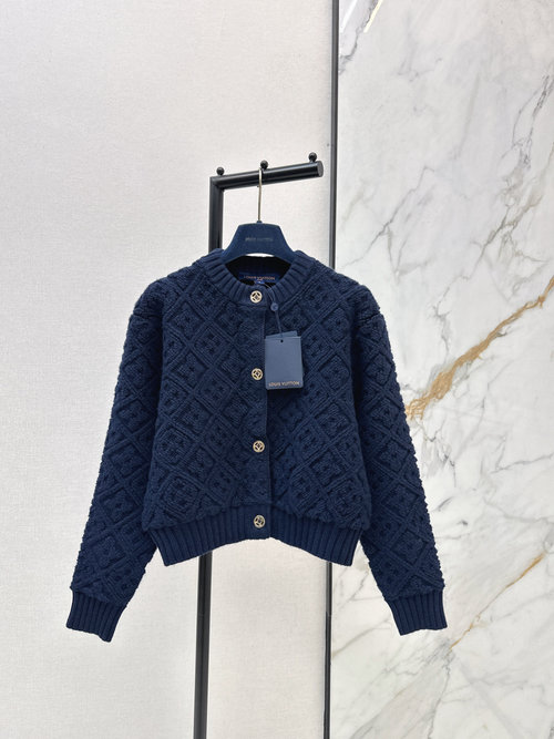 Louis Vuitton Relief-Patterned Knit Cardigan with Gold Buttons