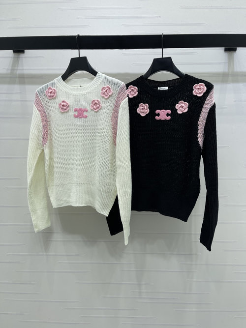 Celine Stylish Knit Top with Cutout and Embroidery