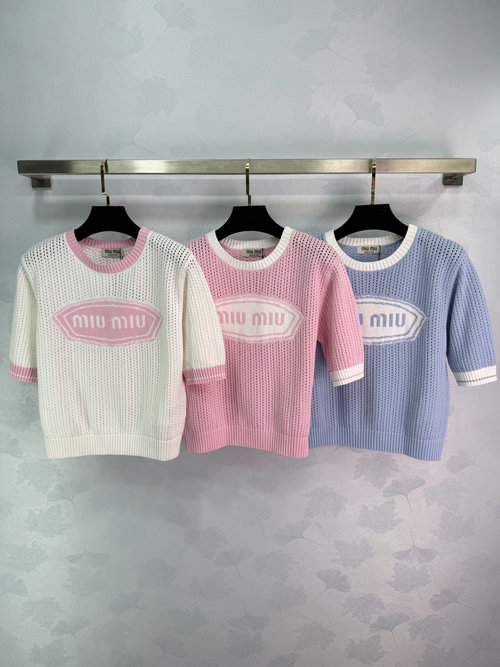 Miu Miu Hollowed - Out Knit Short - Sleeve, Stylish and Breathable