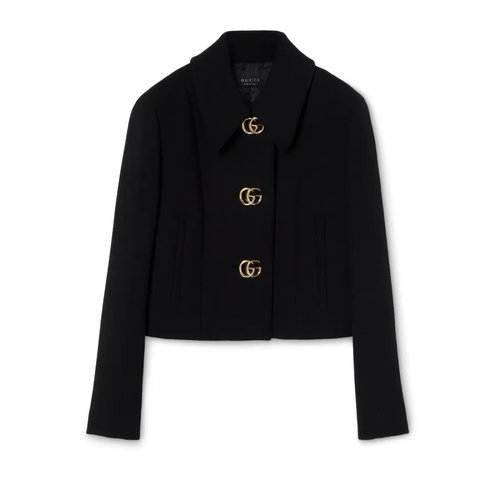 Gucci Stylish Short-Sleeve Collared Jacket with GG Buckle