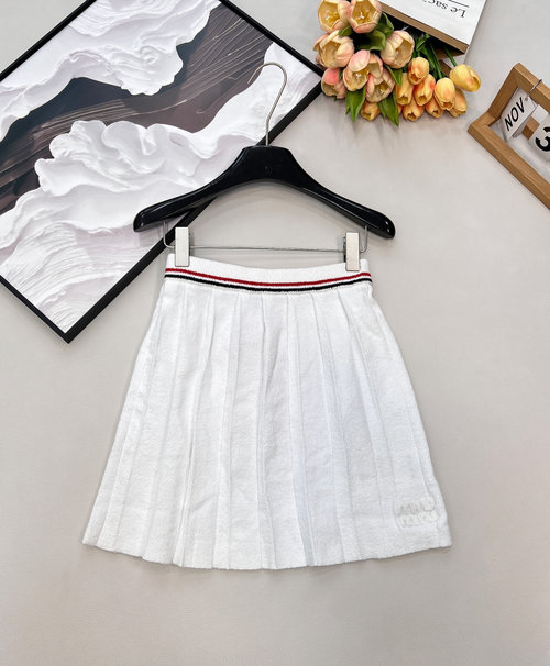 Miu Miu Letter Knit Waist Pleated Skirt, Sweet & Stylish