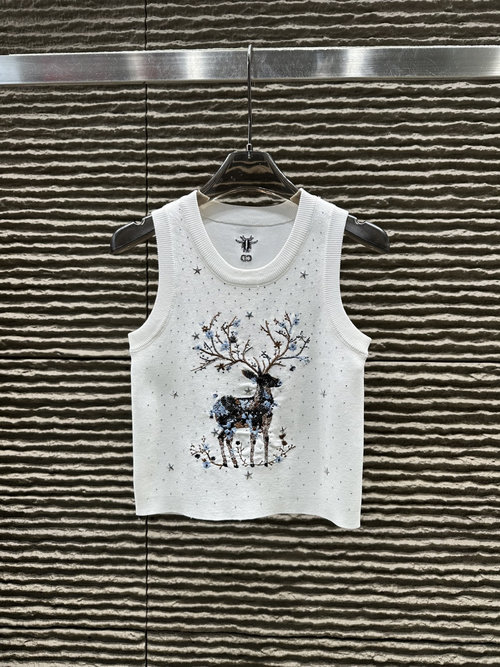 Dior Heavy-Duty Deer Embroidery and Rhinestone Knit Vest