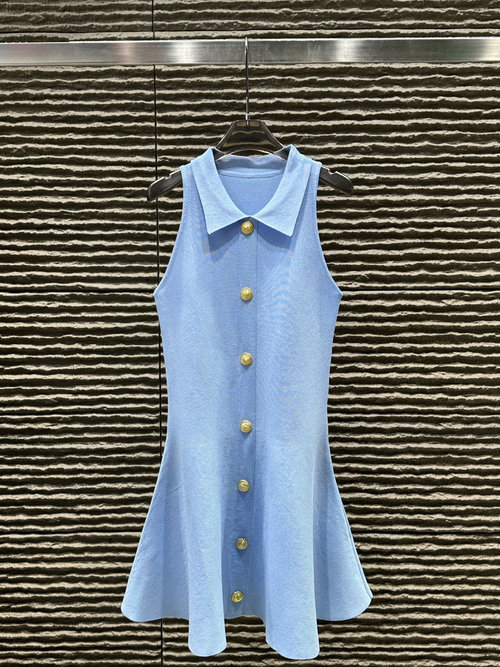 Balmain Newly Launched: Collared Sleeveless Knit Dress