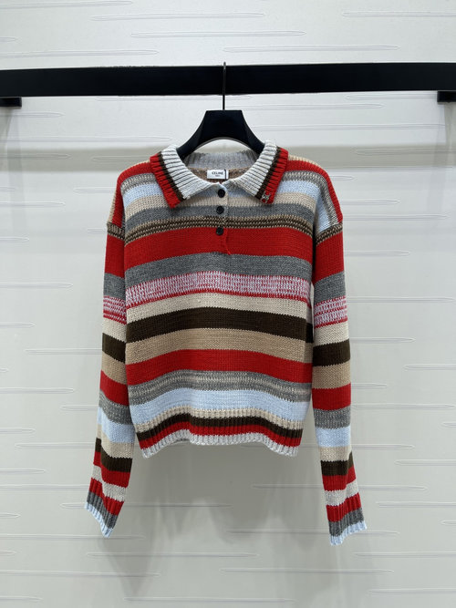 Celine Retro Striped Knit Long-Sleeved Layering Top