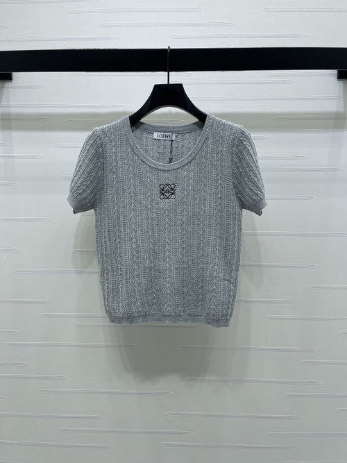 Loewe Stylish Round - neck Knit Short - Sleeve with Embroidered Logo