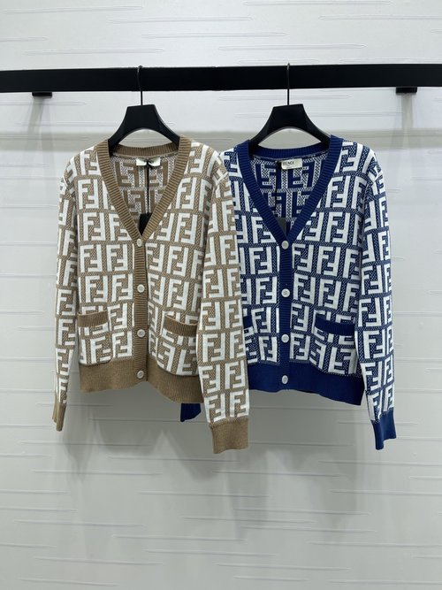 Fendi High - end V - neck Knit Cardigan with Double F Logo