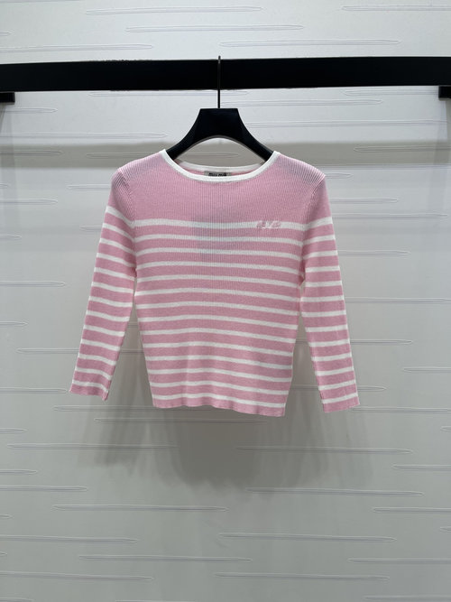 Miu Miu Early Spring Wool Knit Striped Round Neck Long Sleeve Top