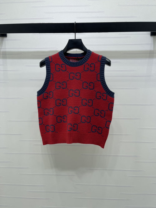 Gucci Premium Round-Neck Jacquard Knit Sleeveless Vest with Double G Design